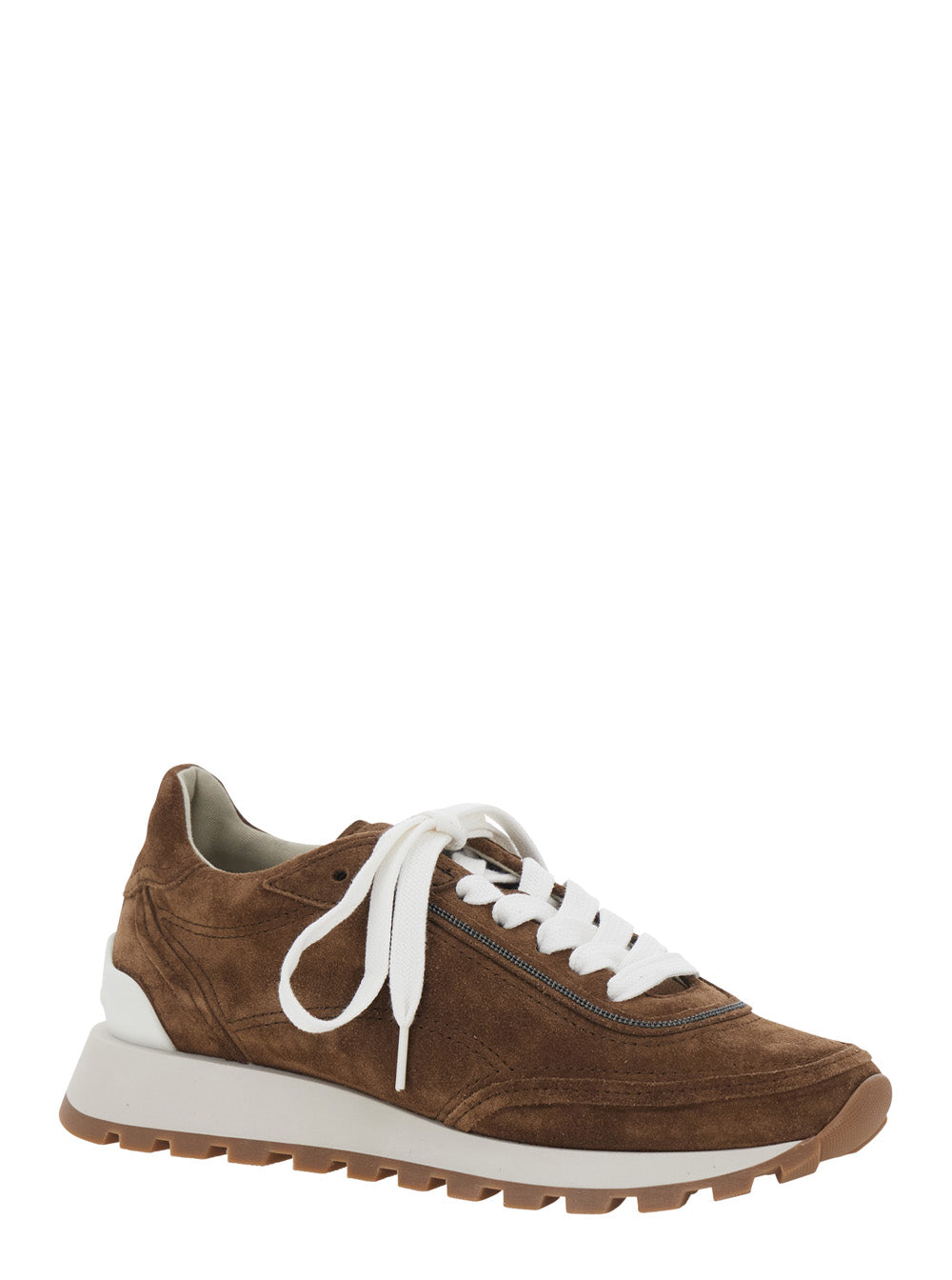 Brunello Cucinelli Women Brown Low Top Sneakers With Perforated Round Toe And Rubber Sole In Suede For Women BRUNELLO CUCINELLI