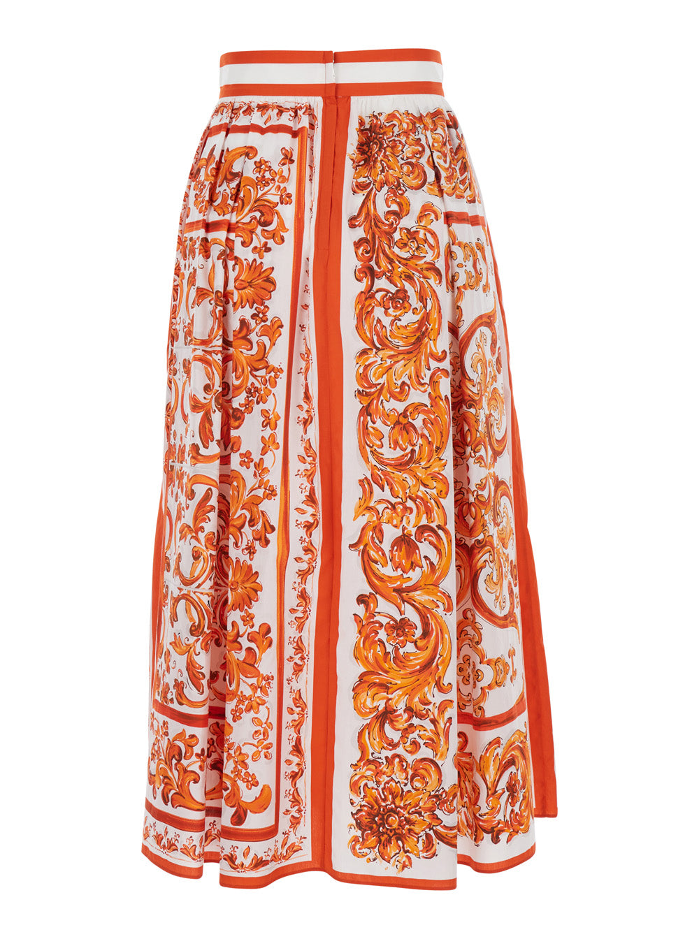 Dolce & Gabbana Women Orange Midi Skirt With All-Over Majolica Print In Cotton Woman DOLCE & GABBANA