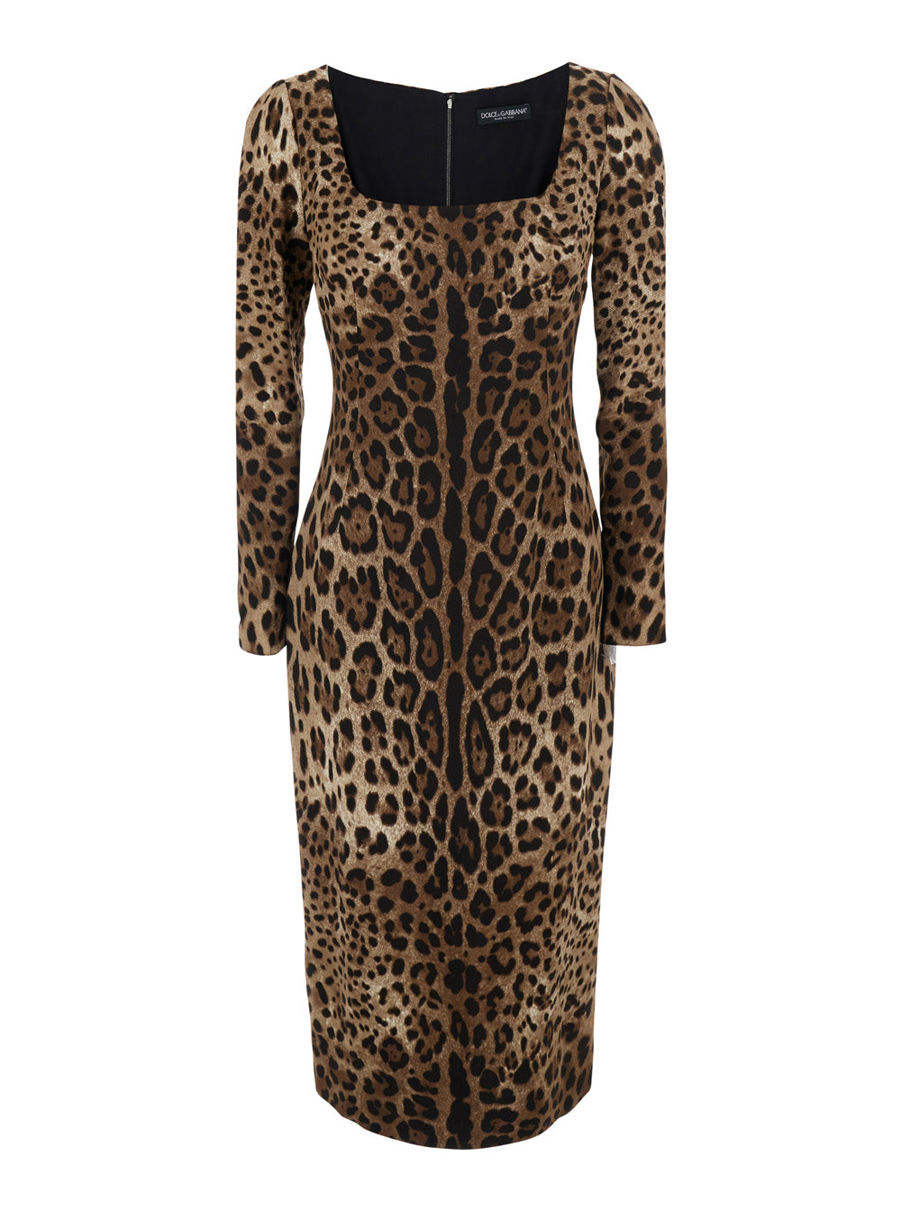Dolce & Gabbana Women Brown Midi Dress With Square Neckline And All-Over Leopard Motif In Stretch Viscose For Women DOLCE & GABBANA
