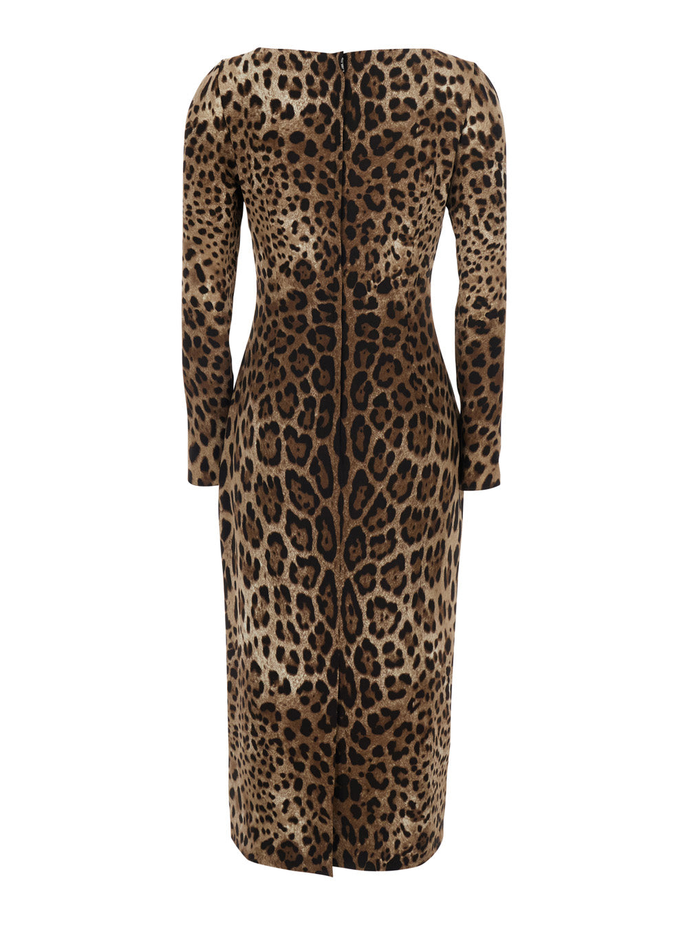 Dolce & Gabbana Women Brown Midi Dress With Square Neckline And All-Over Leopard Motif In Stretch Viscose For Women DOLCE & GABBANA