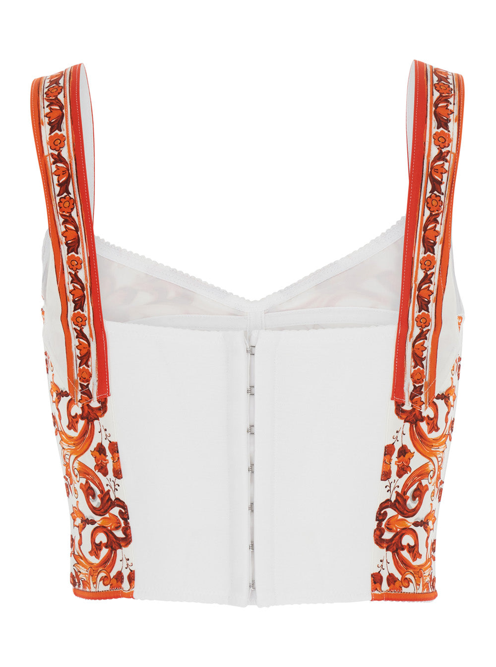 Dolce & Gabbana Women Orange Top With Bustier Design And All-Over Majolica Print In  Silk Blend For Women DOLCE & GABBANA