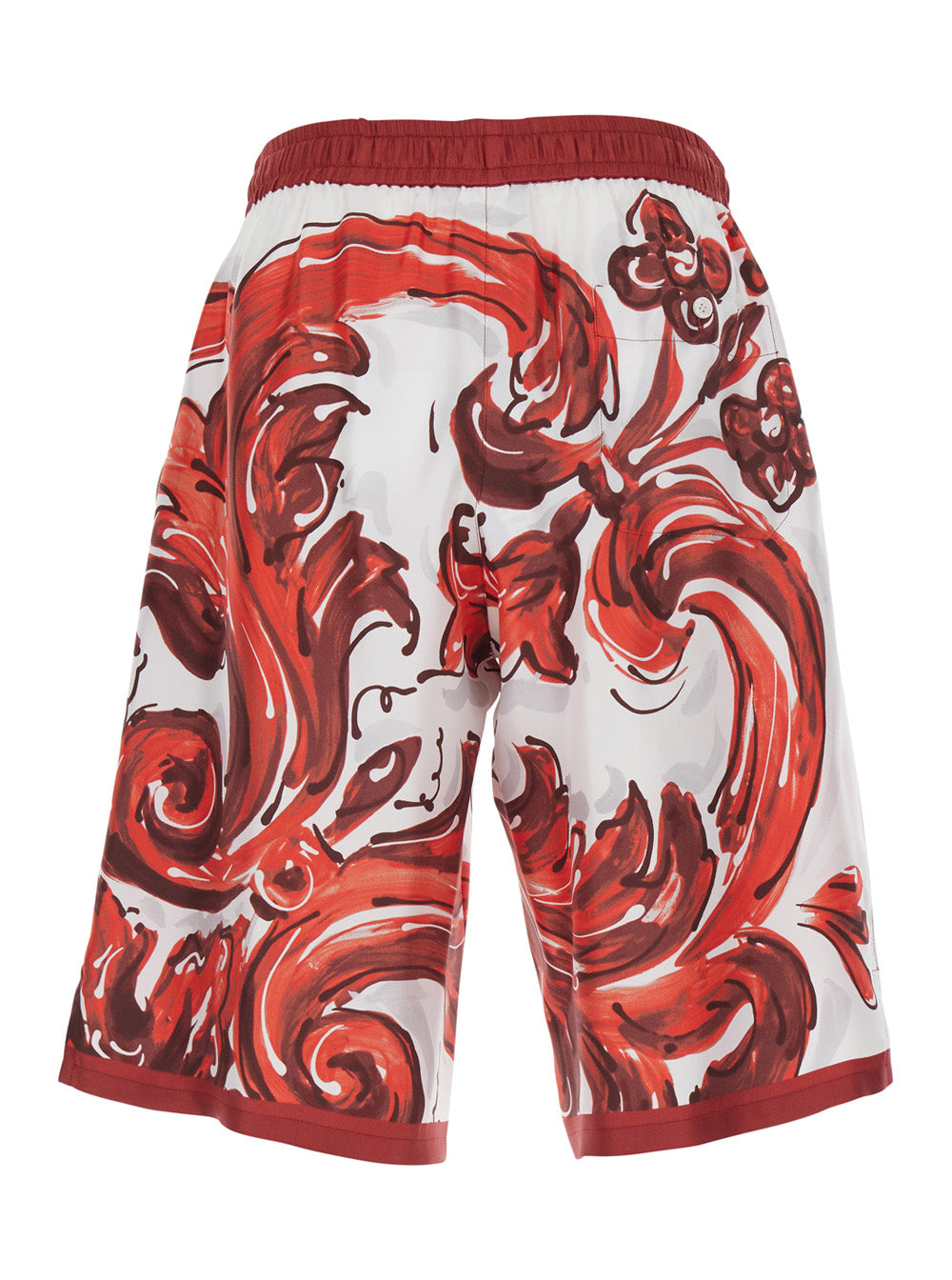 Dolce & Gabbana Men Bordeaux Bermuda Shorts With Elasticated Waist And Drawstring And All-Over Maiolica Print In Silk For Men DOLCE & GABBANA