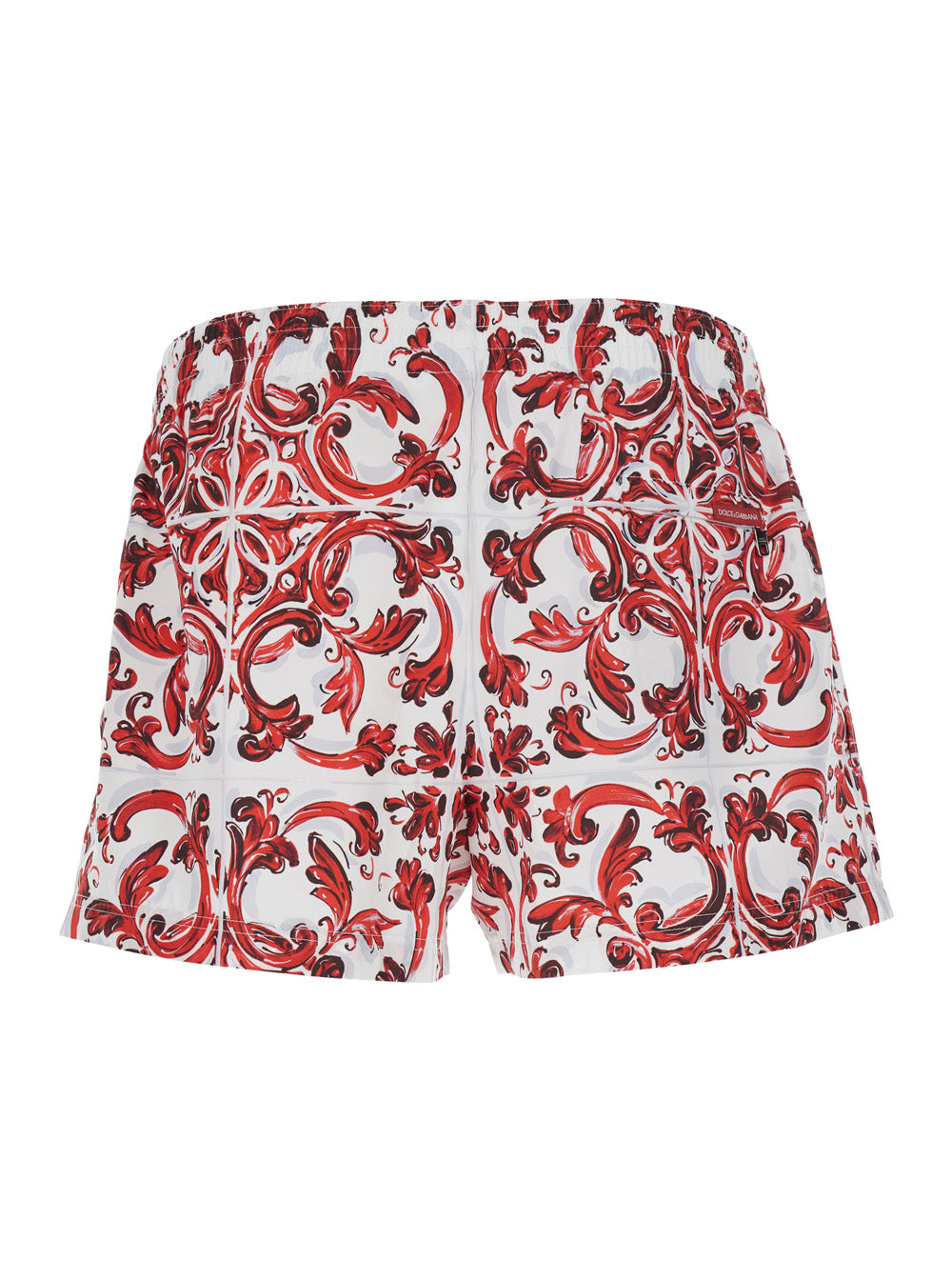 Dolce & Gabbana Men Bordeaux Swim Shorts With Elasticated Waist And Drawstring And All-Over Majolica Print In Tech Fabric For Men DOLCE & GABBANA