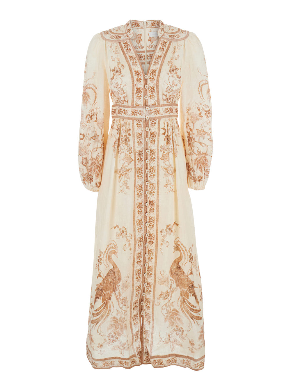 Zimmermann Women 'Indra' Multicolor Long Dress With V-Neck And All-Over Motif In Linen For Women ZIMMERMANN
