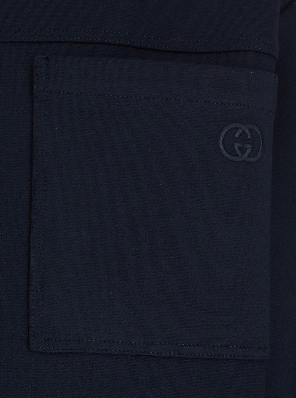 Gucci Men Blue Jacket With Front Closure And Gg Logo Detail In Cotton Jersey Men GUCCI