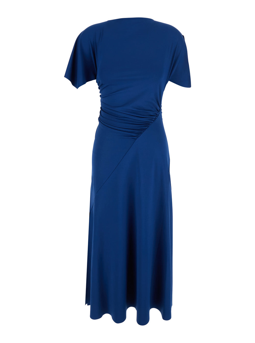 Victoria Beckham Women Blue Long Dress With Cap Sleeves And Elastic Waist In Stretch Tech Fabric For Women VICTORIA BECKHAM