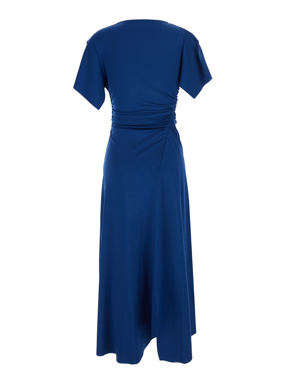Victoria Beckham Women Blue Long Dress With Cap Sleeves And Elastic Waist In Stretch Tech Fabric For Women VICTORIA BECKHAM