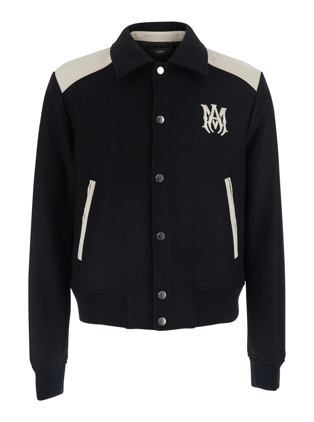 Amiri Men Black Jacket With Classic Collar And Logo Patch On The Front In Wool Blend For Men AMIRI