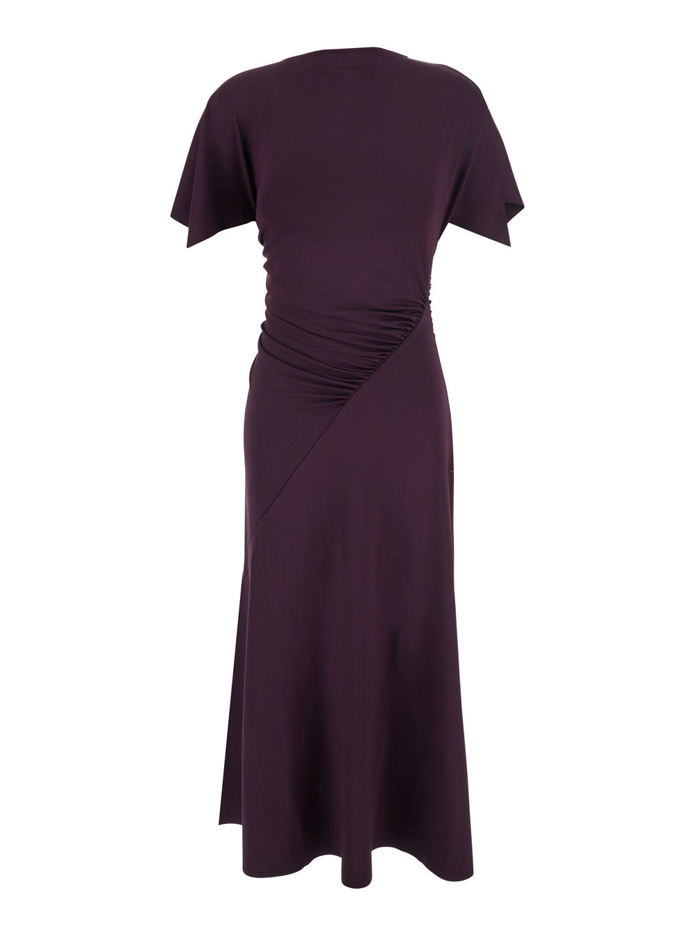 Victoria Beckham Women Bordeaux Long Dress With Cap Sleeves And Elastic Waist In Tech Fabric Stretch For Women VICTORIA BECKHAM