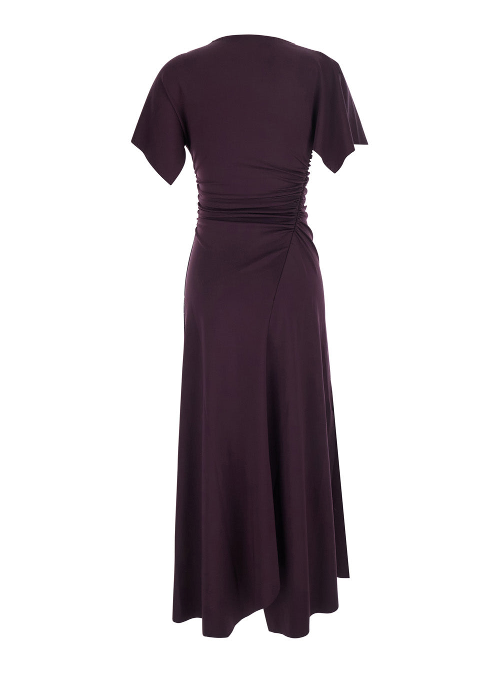 Victoria Beckham Women Bordeaux Long Dress With Cap Sleeves And Elastic Waist In Tech Fabric Stretch For Women VICTORIA BECKHAM