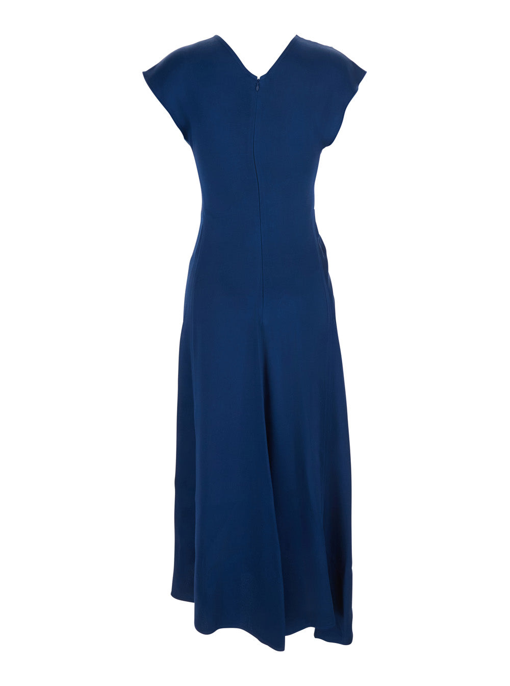 Victoria Beckham Women 'Aria' Blue Long Dress With Round Neck And Ruffles On The Front In Viscose Blend For Women VICTORIA BECKHAM
