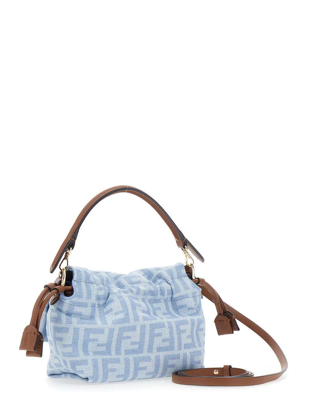Fendi Women 'Mamma Baguette' Light Blue Shoulder Bag With Ff All Over Motif In Denim For Women FENDI