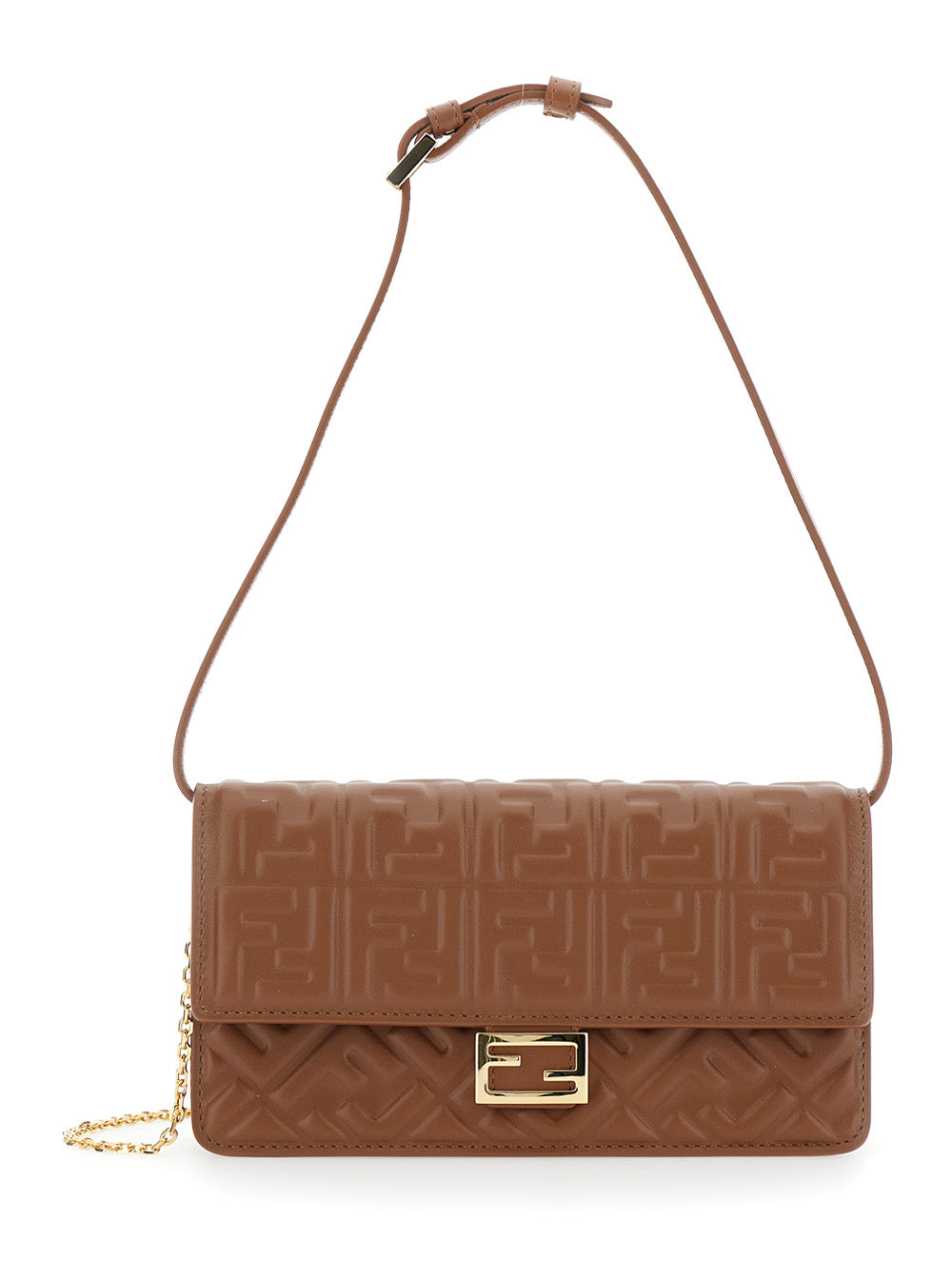 Fendi Women Brown Crossbody Bag With Ff All-Over Relief Motif In Leather For Women FENDI