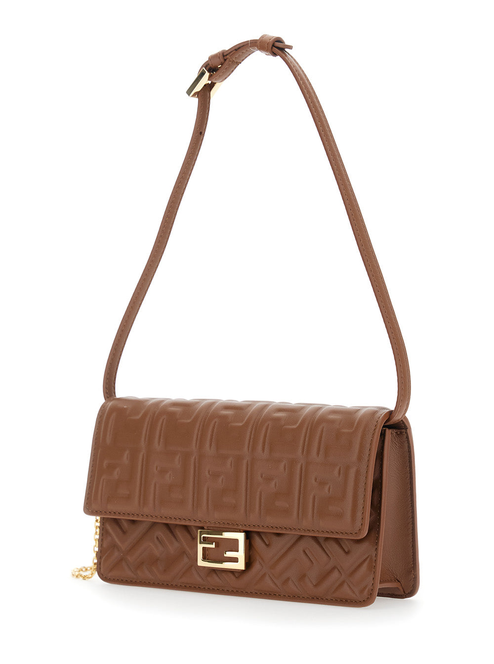 Fendi Women Brown Crossbody Bag With Ff All-Over Relief Motif In Leather For Women FENDI