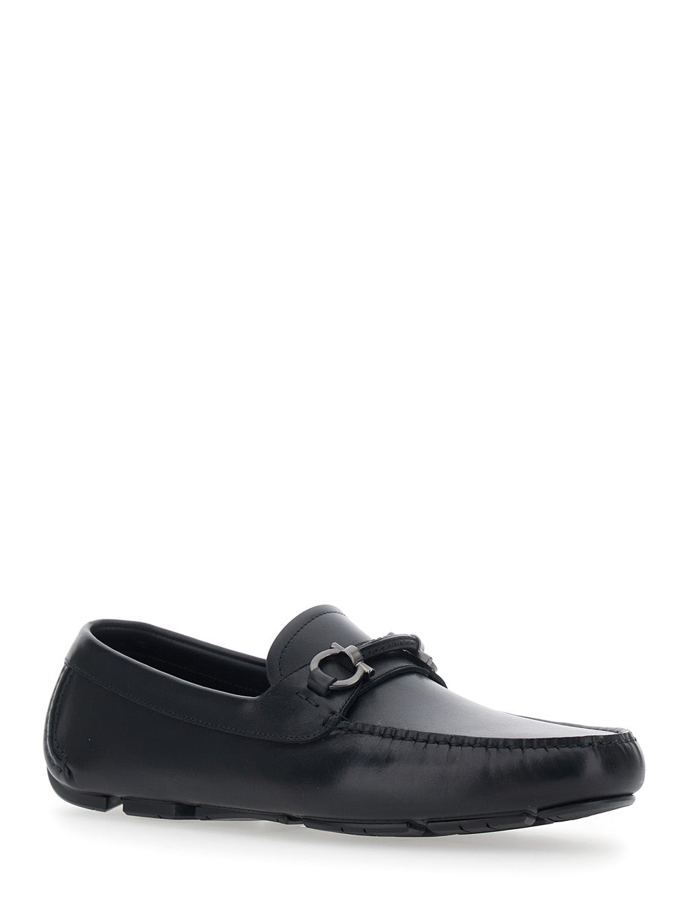Ferragamo Men 'Sunsay' Black Loafers With Gancini Plaque On The Front In Leather For Men FERRAGAMO