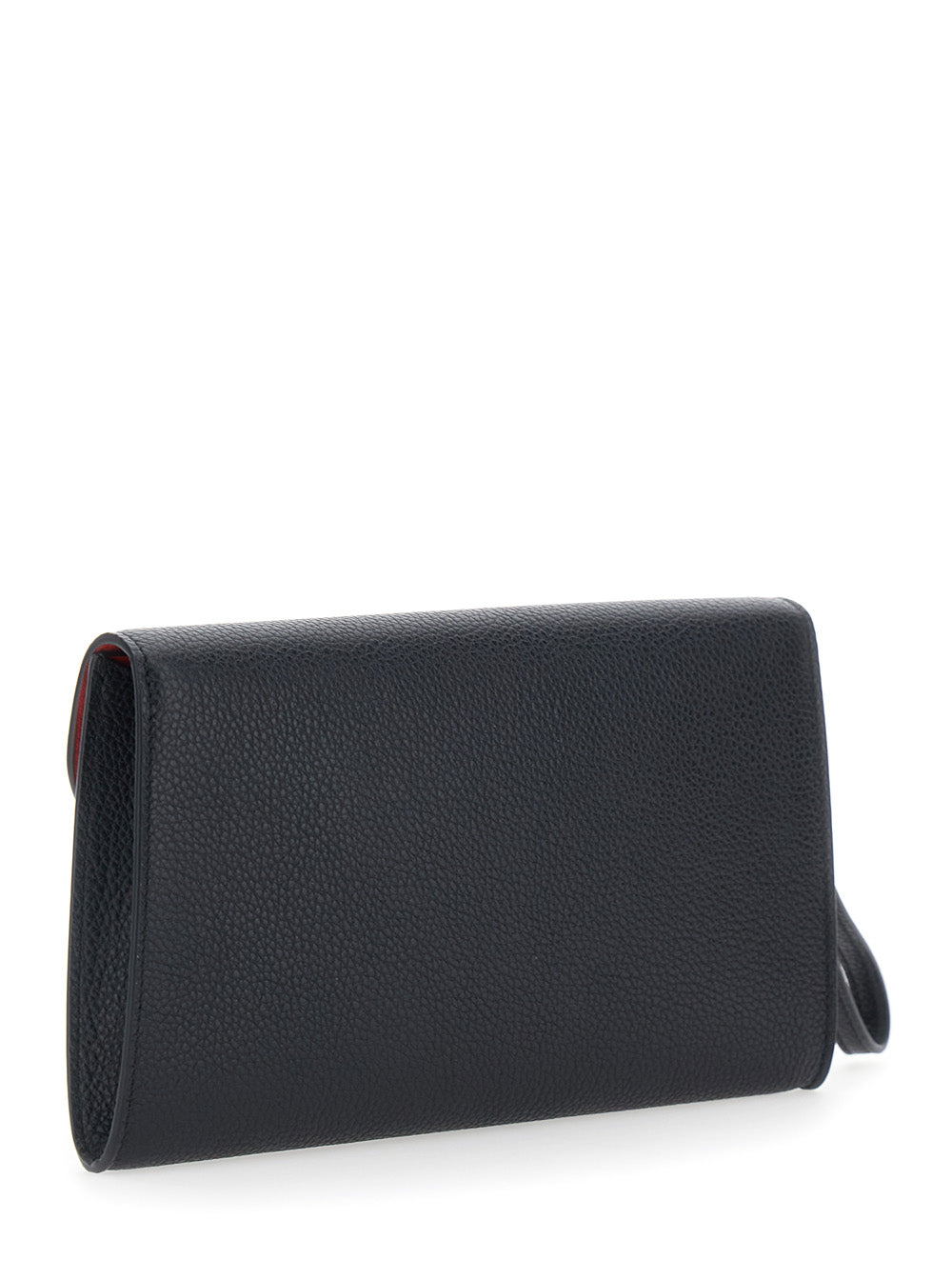 Ferragamo Women Black Clutch With Double Gancini Buckle On The Front In Grained Leather For Women FERRAGAMO