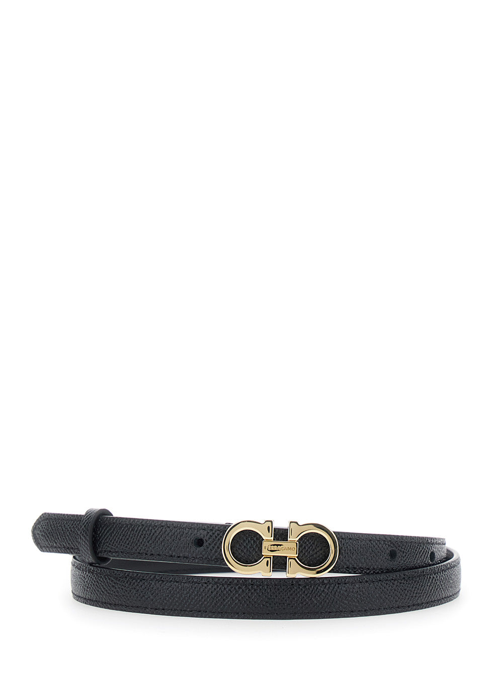 Ferragamo Women Black Belt With Gancini Buckle Closure In Grained Leather For Women FERRAGAMO
