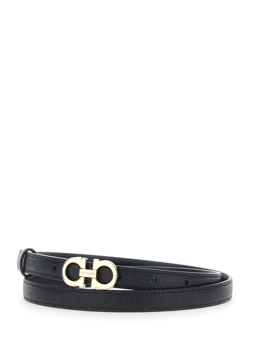 Ferragamo Women Black Belt With Gancini Buckle Closure In Grained Leather For Women FERRAGAMO