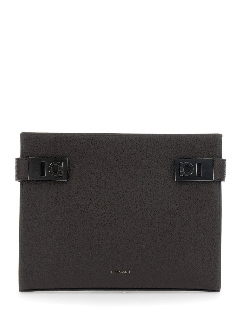 Ferragamo Men Brown Clutch With Hug Side Buckles In Leather Man FERRAGAMO