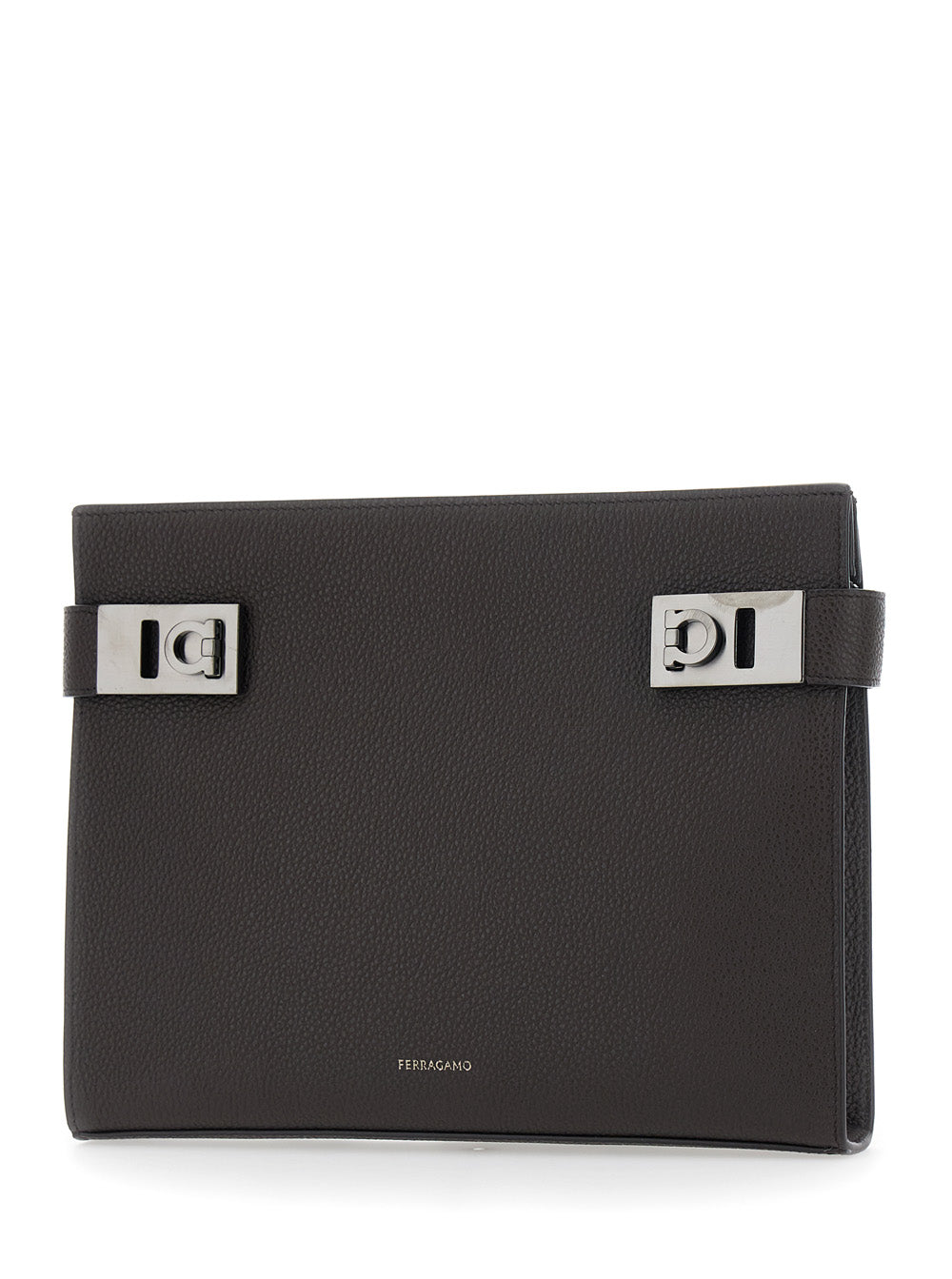 Ferragamo Men Brown Clutch With Hug Side Buckles In Leather Man FERRAGAMO