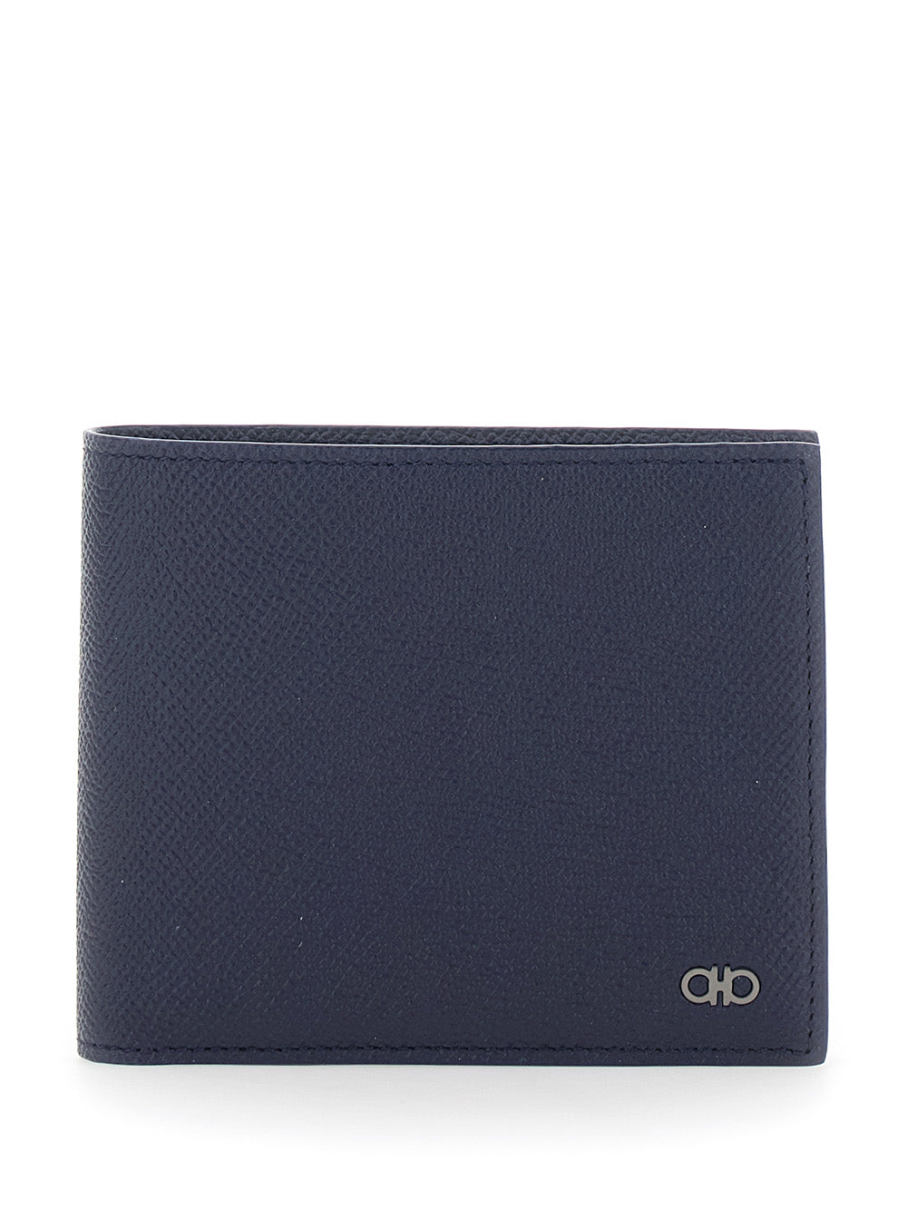 Ferragamo Men 'Micro Gancini' Blue Bi-Fold Wallet With Logo In Grained Leather Men FERRAGAMO