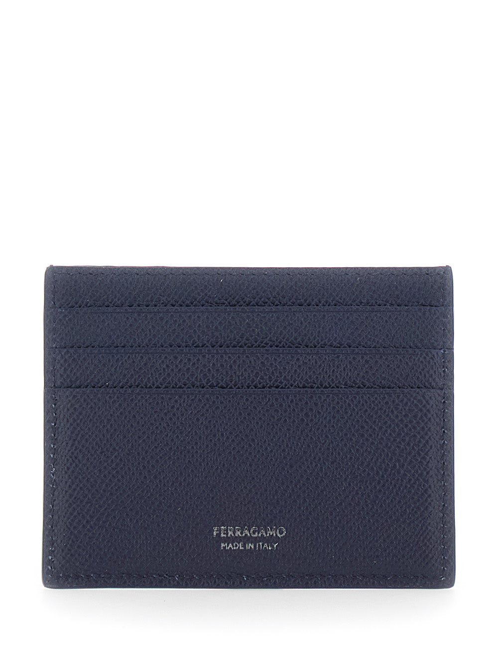 Ferragamo Men Blue Card Holder With Micro Gancini On The Front And Logo Lettering On The Back In Grained Leather For Men FERRAGAMO