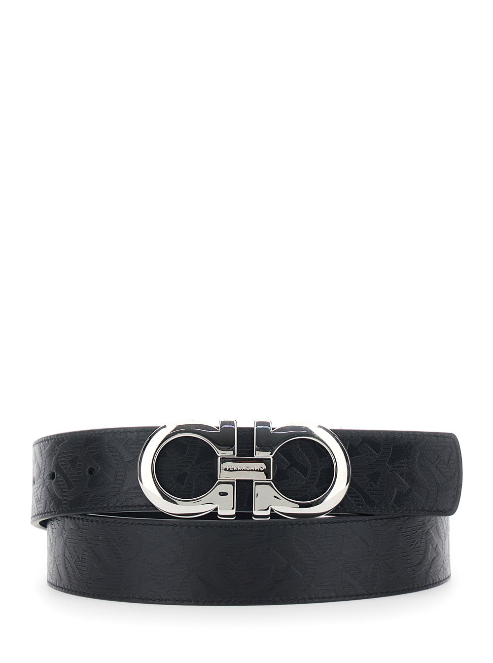 Ferragamo Men Black Reversible Belt With Gancini Buckle Closure In Grained Leather For Men FERRAGAMO