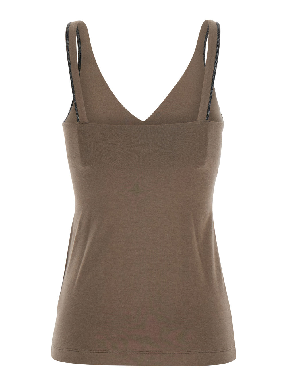 Brunello Cucinelli Women Brown Top With V-Neck And Monil Detail On The Strap In Cotton For Women BRUNELLO CUCINELLI