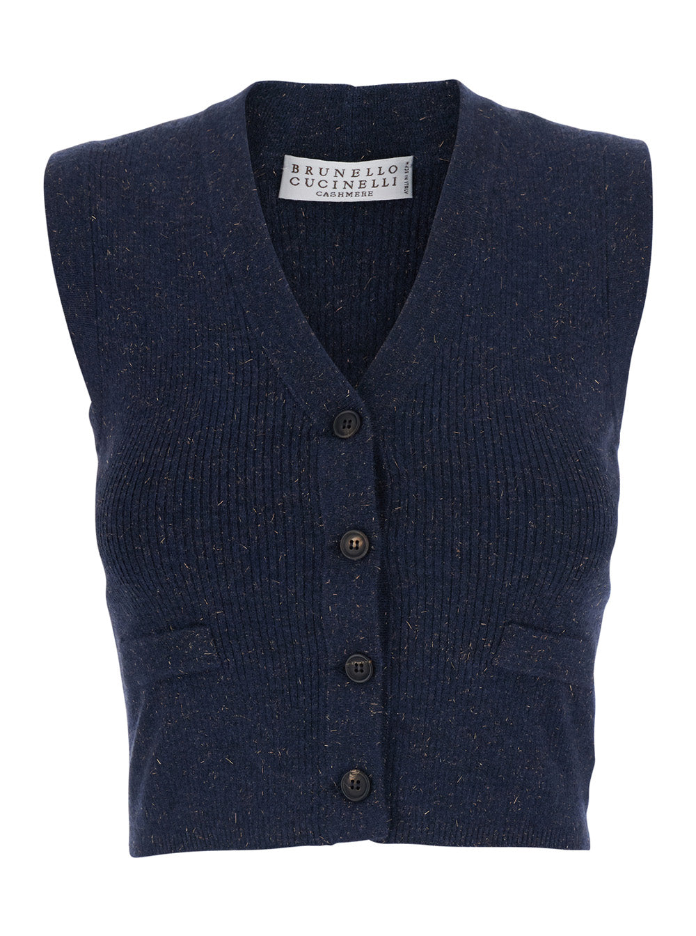 Brunello Cucinelli Women Blue Vest With V-Neck And Two Flap Pockets On The Front In Cashmere Blend For Women BRUNELLO CUCINELLI