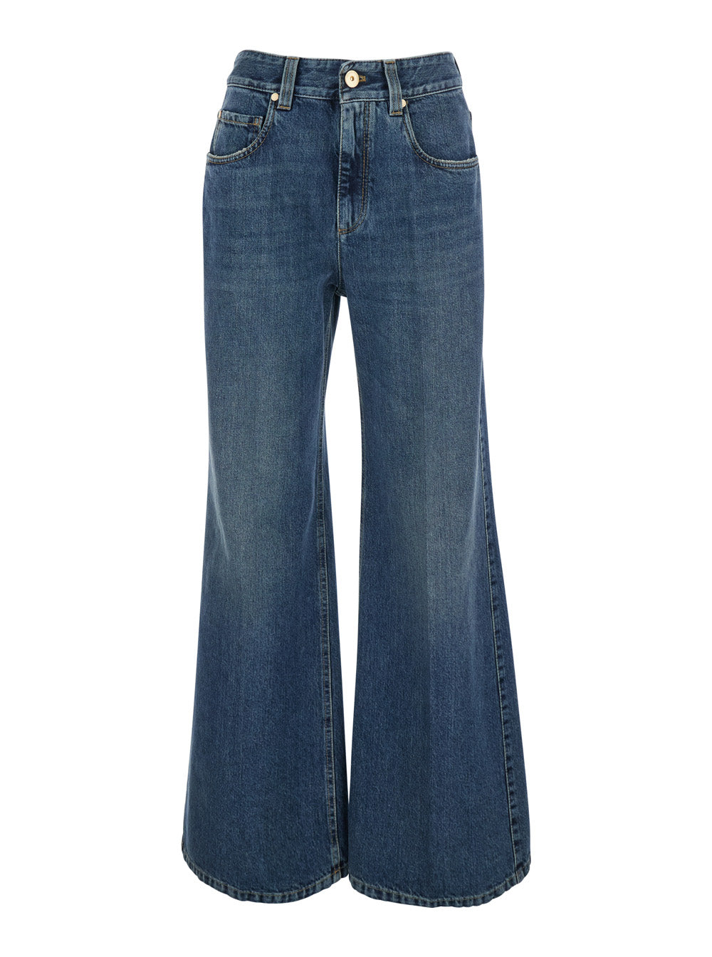 Brunello Cucinelli Women Blue Jeans With Monil Detail On The Belt Loop And Wide Leg In Denim For Women BRUNELLO CUCINELLI