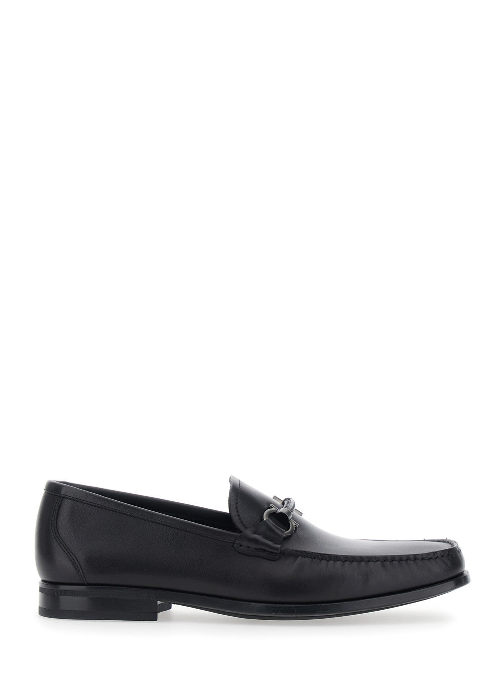 Ferragamo Men Black Loafers With Gancini Detail On The Front In Leather For Men FERRAGAMO