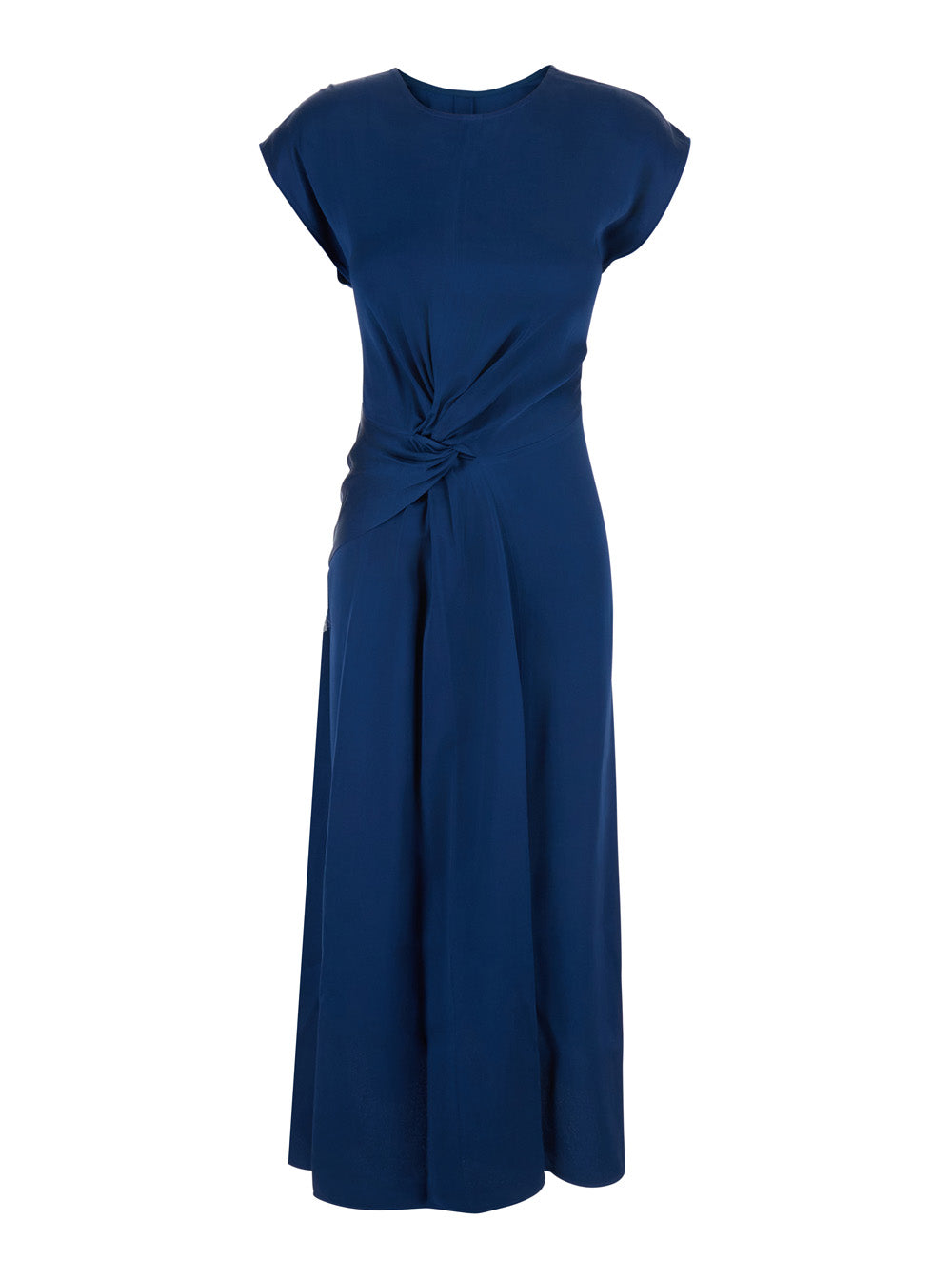 Victoria Beckham Women 'Aria' Blue Long Dress With Round Neck And Ruffles On The Front In Viscose Blend For Women VICTORIA BECKHAM