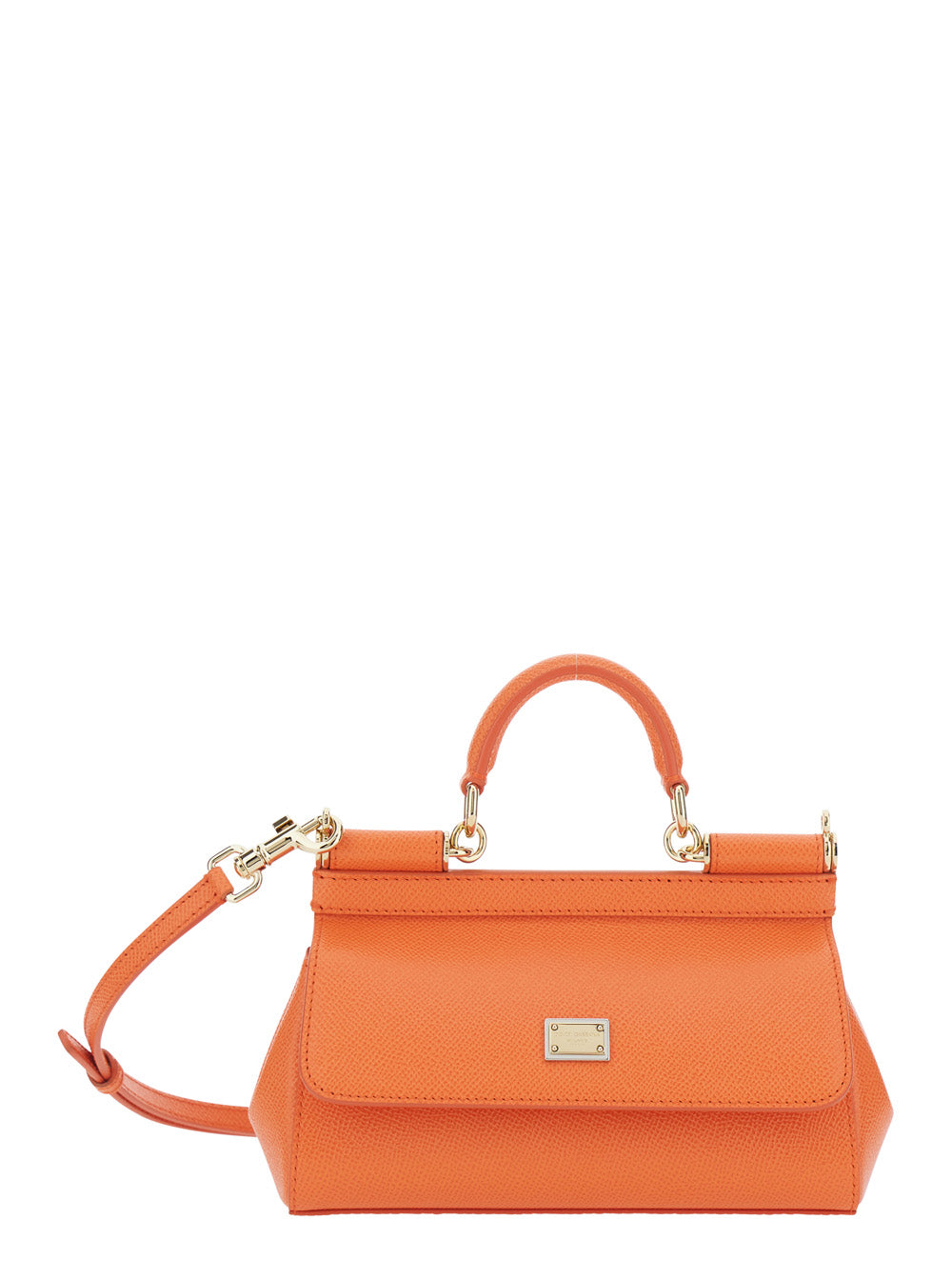 Dolce & Gabbana Women 'Sicily' Orange Handbag With Adjustable And Removable Shoulder Strap And Logo Plate On The Front In Leather For Women DOLCE & GABBANA
