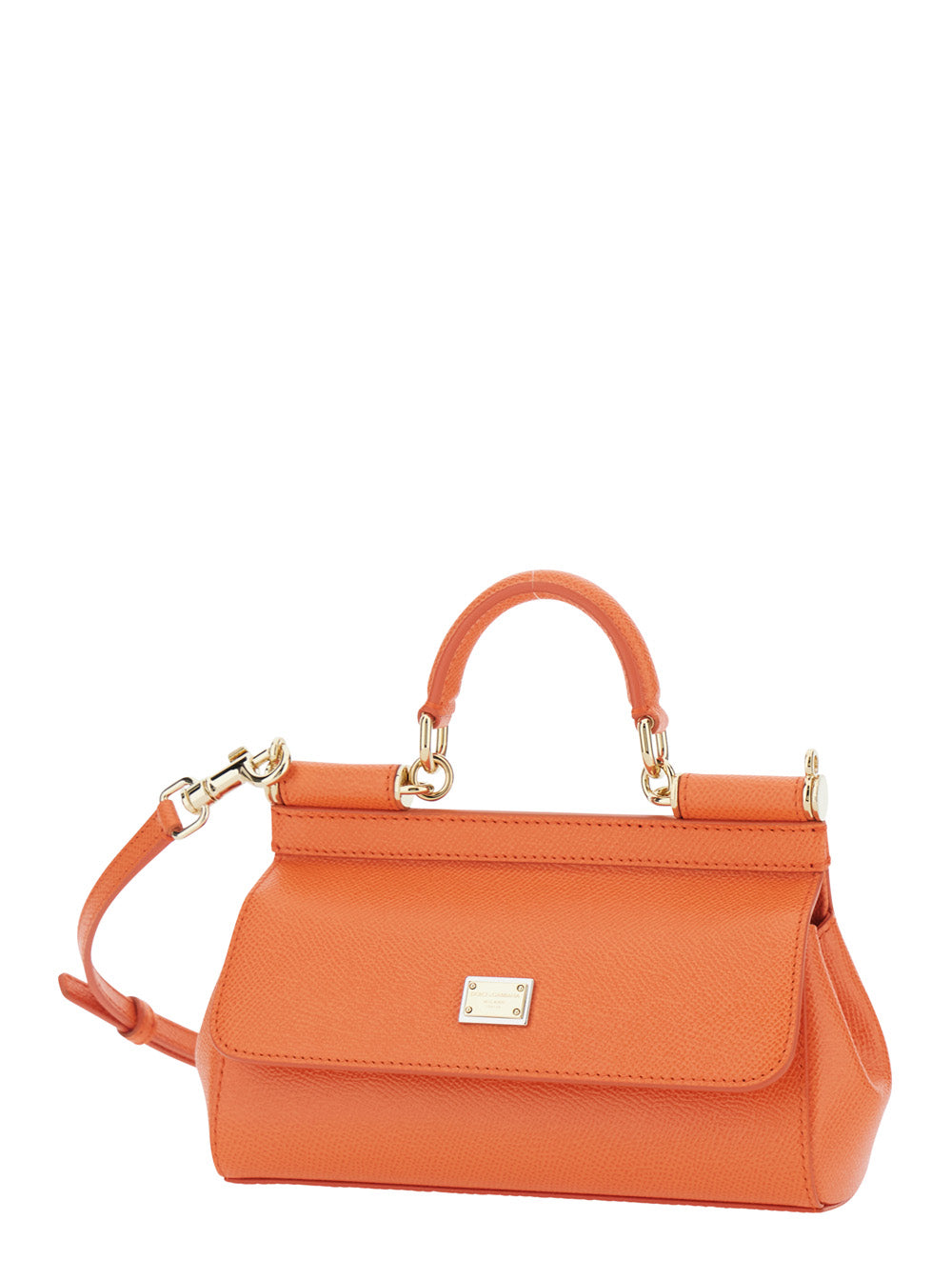 Dolce & Gabbana Women 'Sicily' Orange Handbag With Adjustable And Removable Shoulder Strap And Logo Plate On The Front In Leather For Women DOLCE & GABBANA