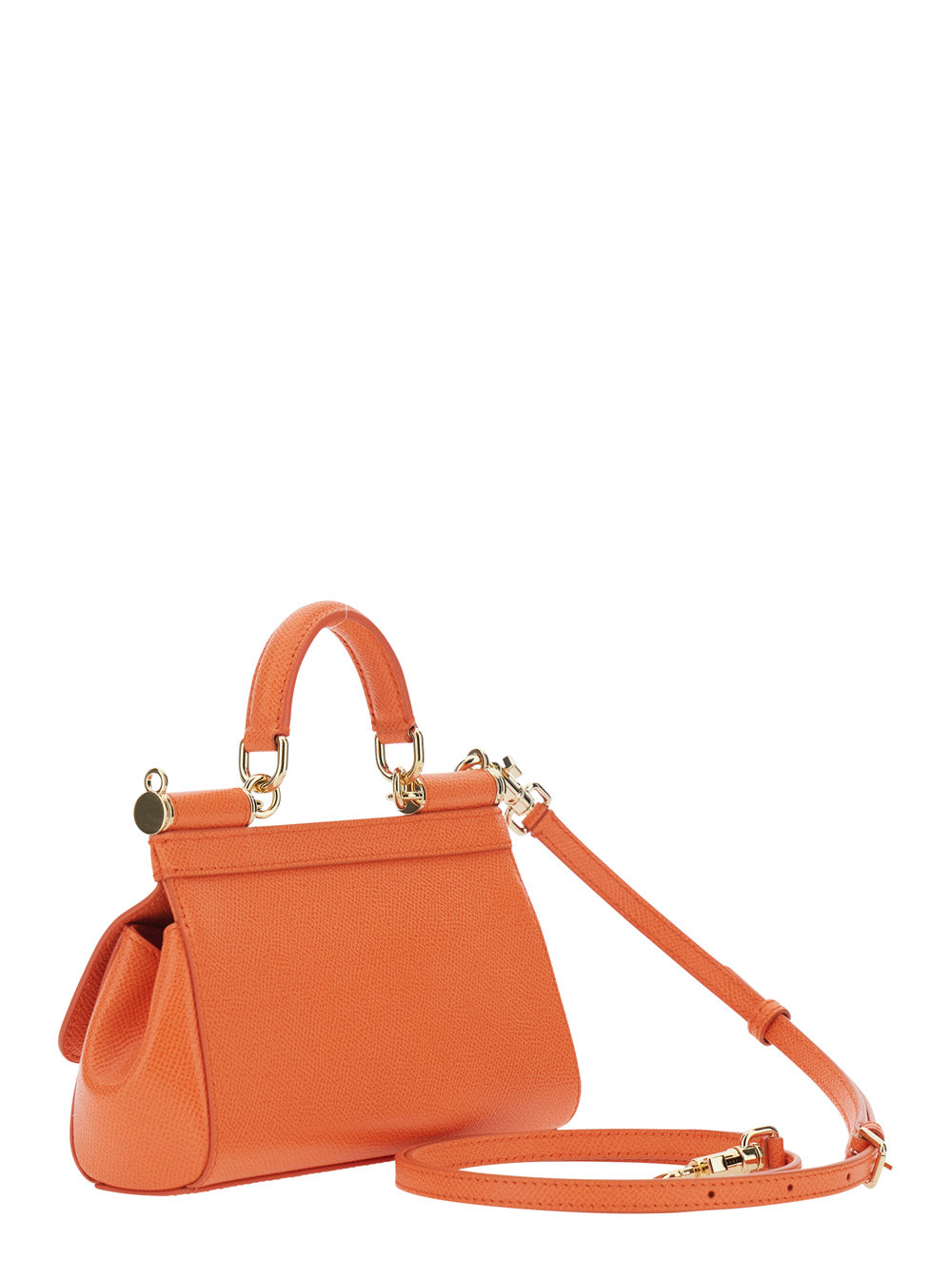 Dolce & Gabbana Women 'Sicily' Orange Handbag With Adjustable And Removable Shoulder Strap And Logo Plate On The Front In Leather For Women DOLCE & GABBANA