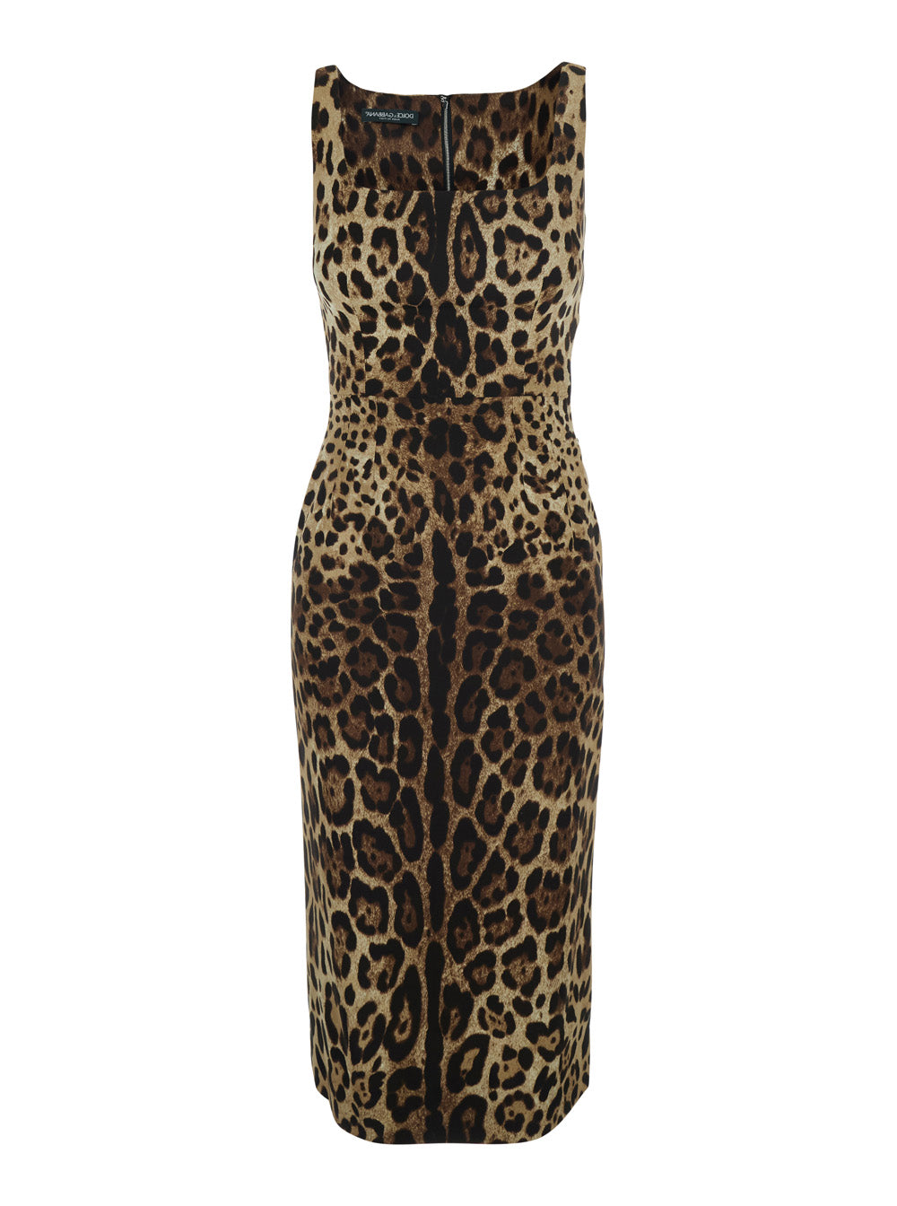 Dolce & Gabbana Women Brown Sleeveless Midi Dress With All-Over Leopard Print In Silk Stretch For Women DOLCE & GABBANA