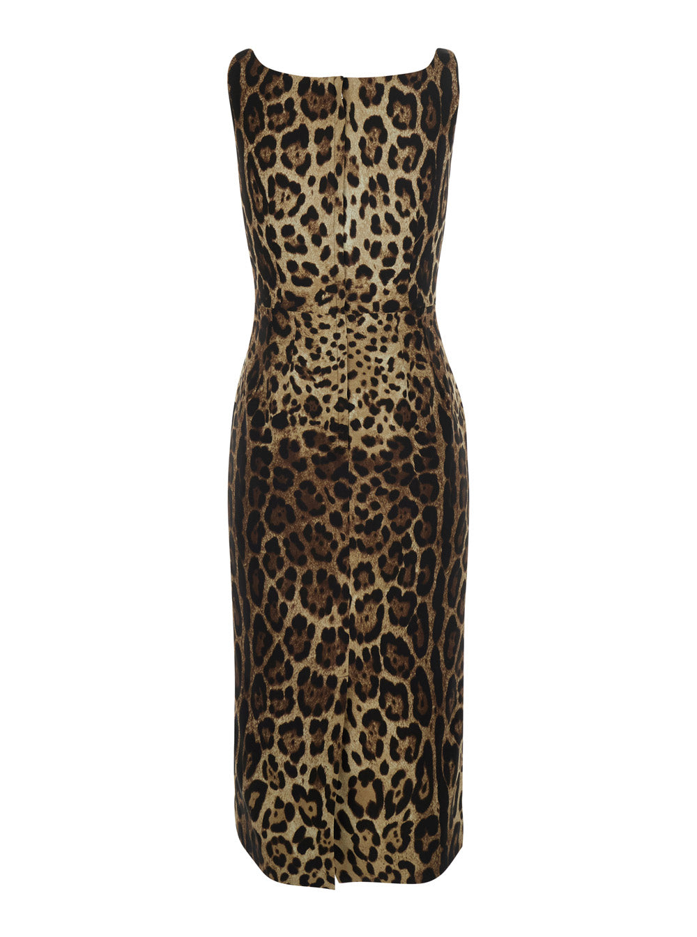 Dolce & Gabbana Women Brown Sleeveless Midi Dress With All-Over Leopard Print In Silk Stretch For Women DOLCE & GABBANA