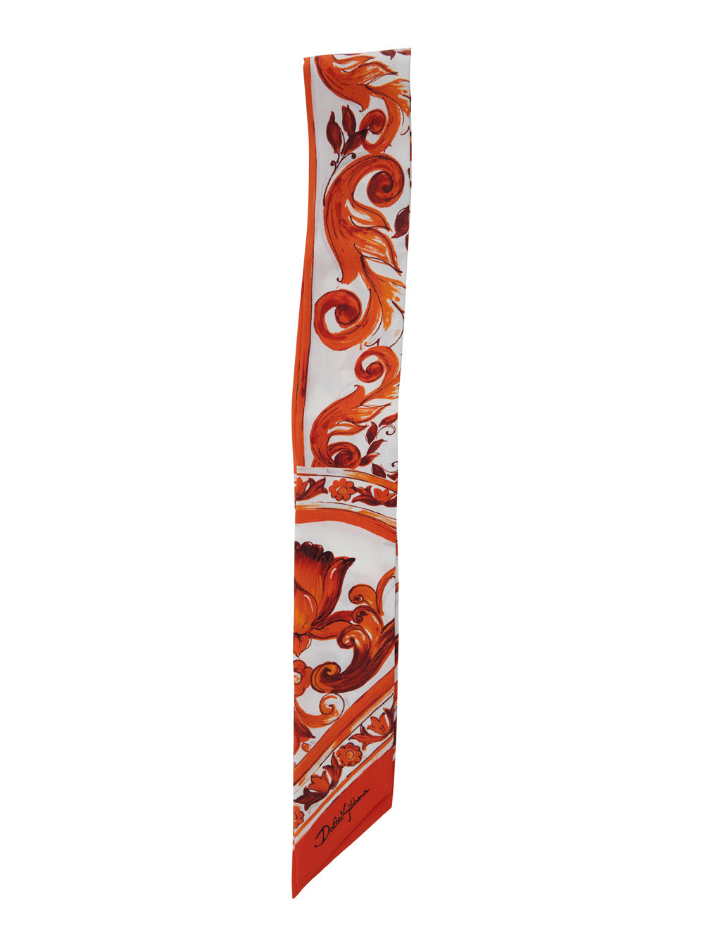 Dolce & Gabbana Women Orange Foulard With All-Over Majolica Print In Silk For Women DOLCE & GABBANA