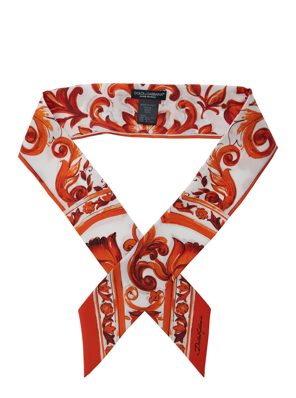 Dolce & Gabbana Women Orange Foulard With All-Over Majolica Print In Silk For Women DOLCE & GABBANA