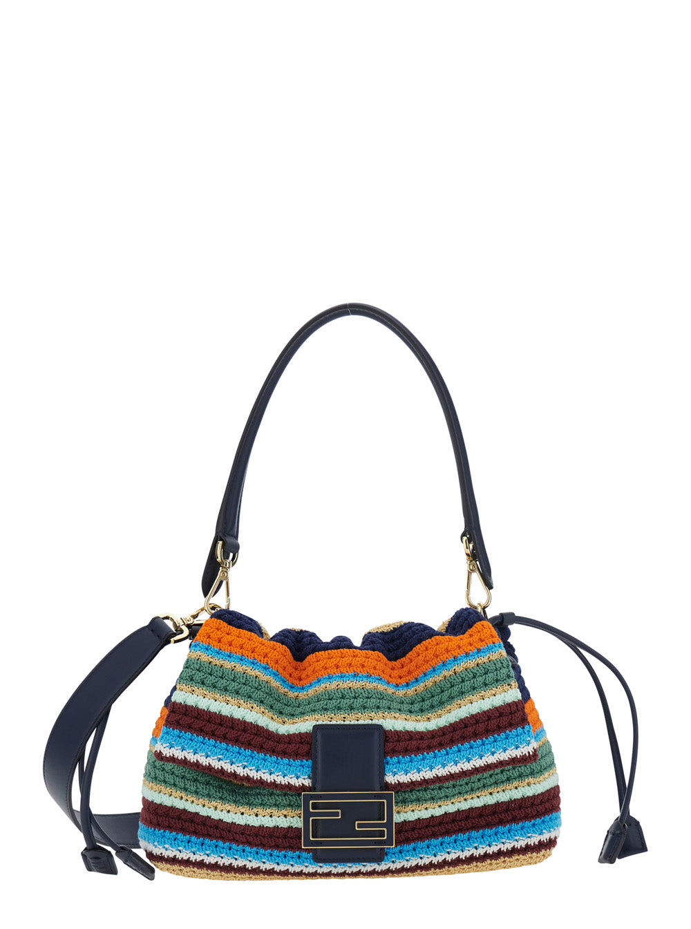 Fendi Women 'Mamma Baguette Media' Multicolor Shoulder Bag With Ff Closure And Striped Motif In Cotton Blend For Women FENDI