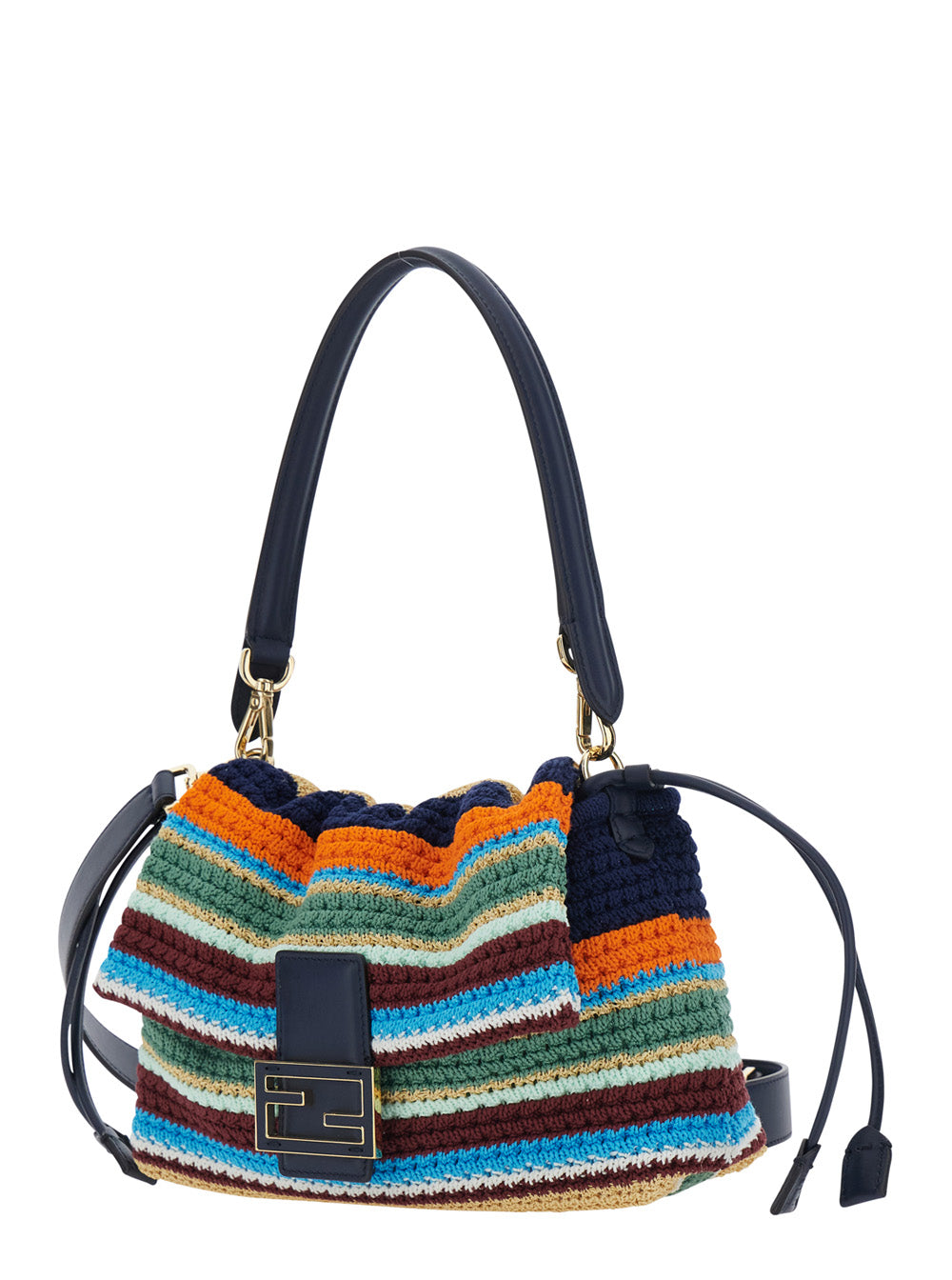 Fendi Women 'Mamma Baguette Media' Multicolor Shoulder Bag With Ff Closure And Striped Motif In Cotton Blend For Women FENDI