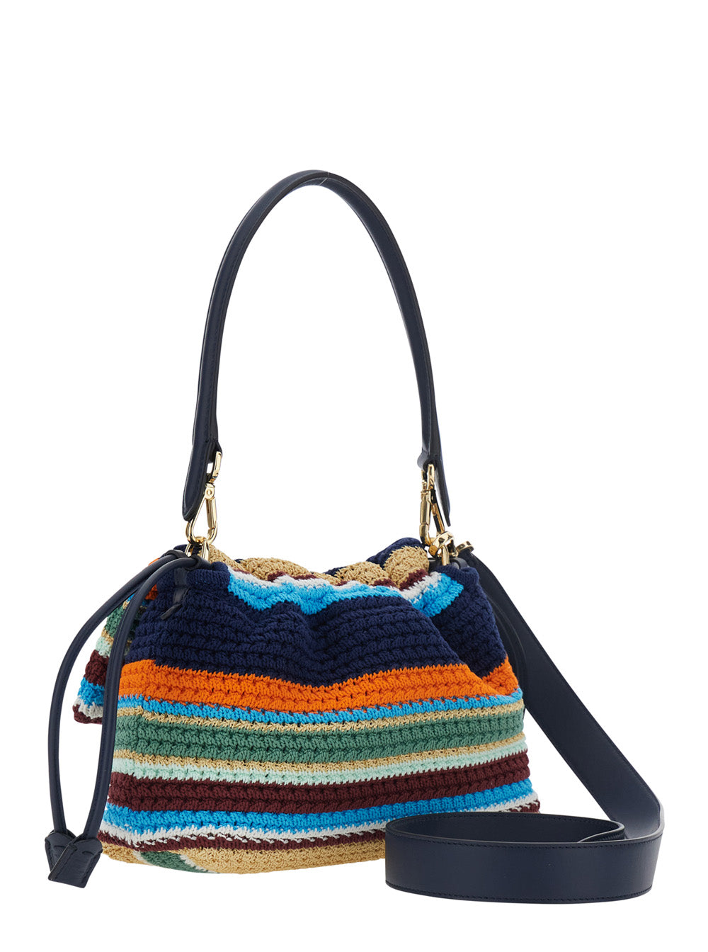 Fendi Women 'Mamma Baguette Media' Multicolor Shoulder Bag With Ff Closure And Striped Motif In Cotton Blend For Women FENDI