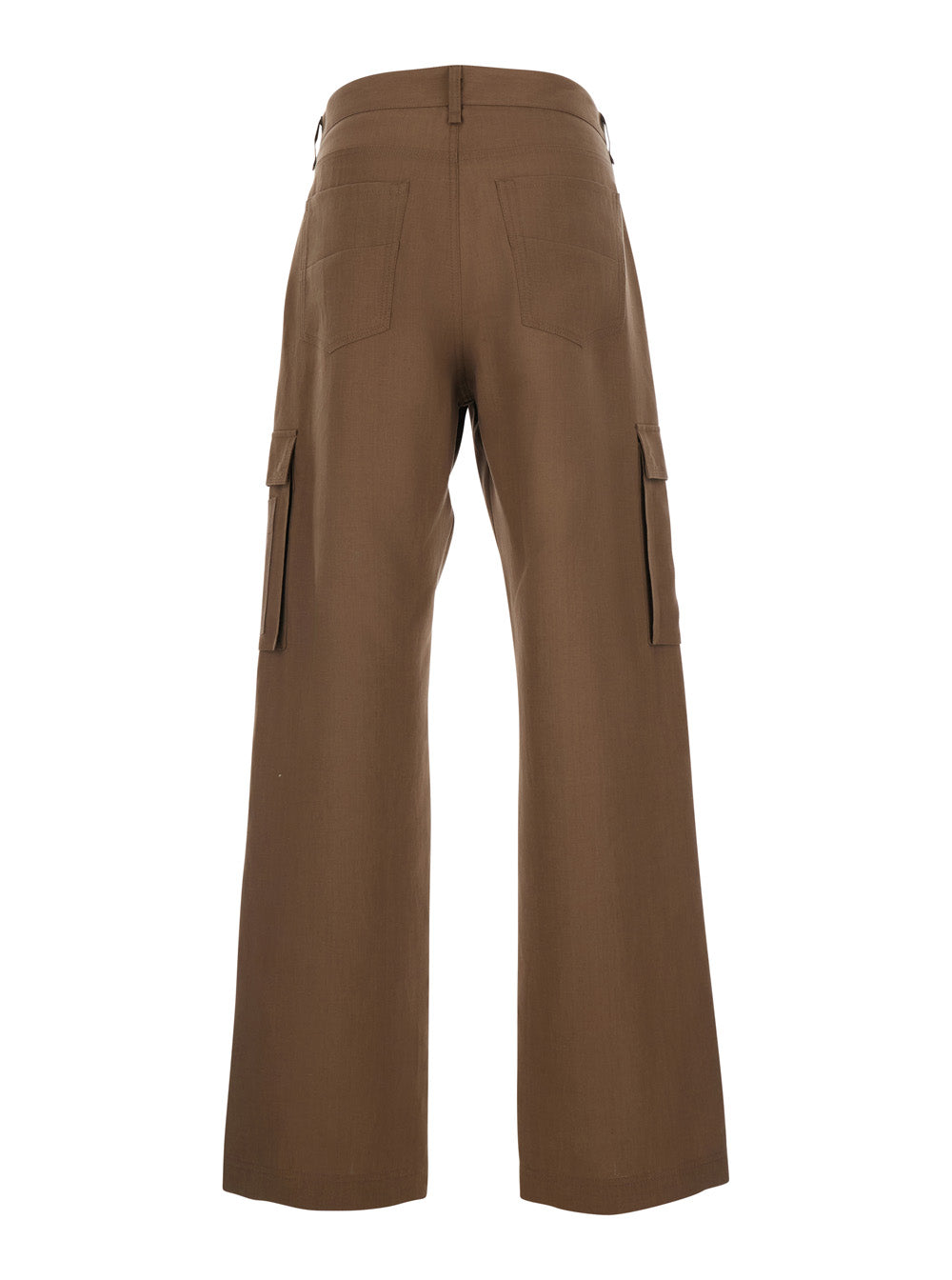 Fendi Men Brown Cargo Pants With Ff Plate On The Pocket In Linen For Men FENDI