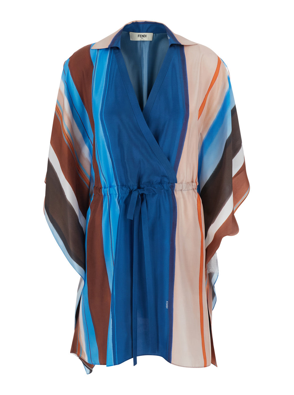 Fendi Women Multicolor Short Dress With Crossed V-Neck And All-Over Striped Motif In Silk For Women FENDI