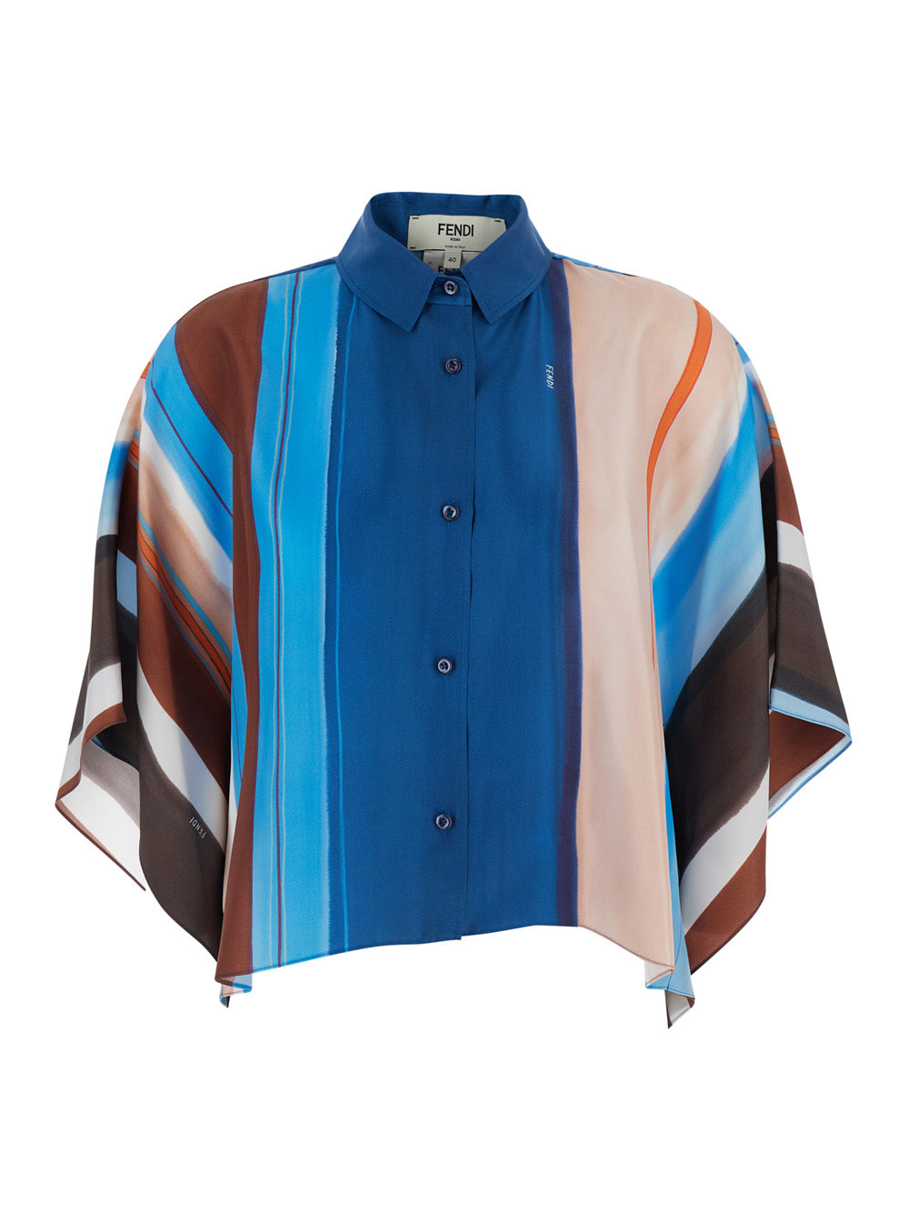 Fendi Women Multicolor Crop Shirt With Logo Embroidery On The Side And All-Over Striped Motif In Silk For Women FENDI