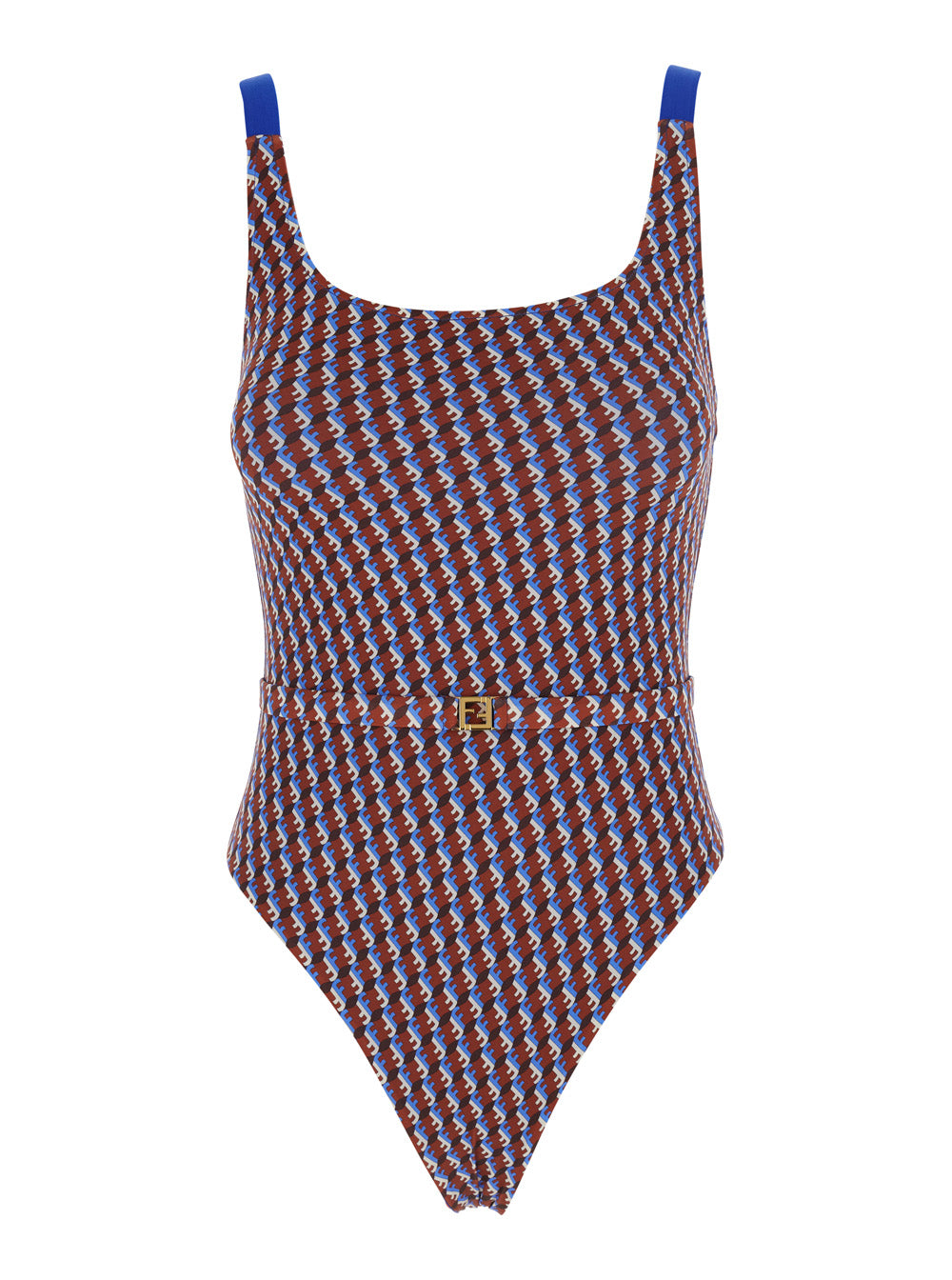 Fendi Women Multicolor One-Piece Swimsuit With All-Over Ff Motif And Ff Plate Belt In Tech Fabric For Women FENDI