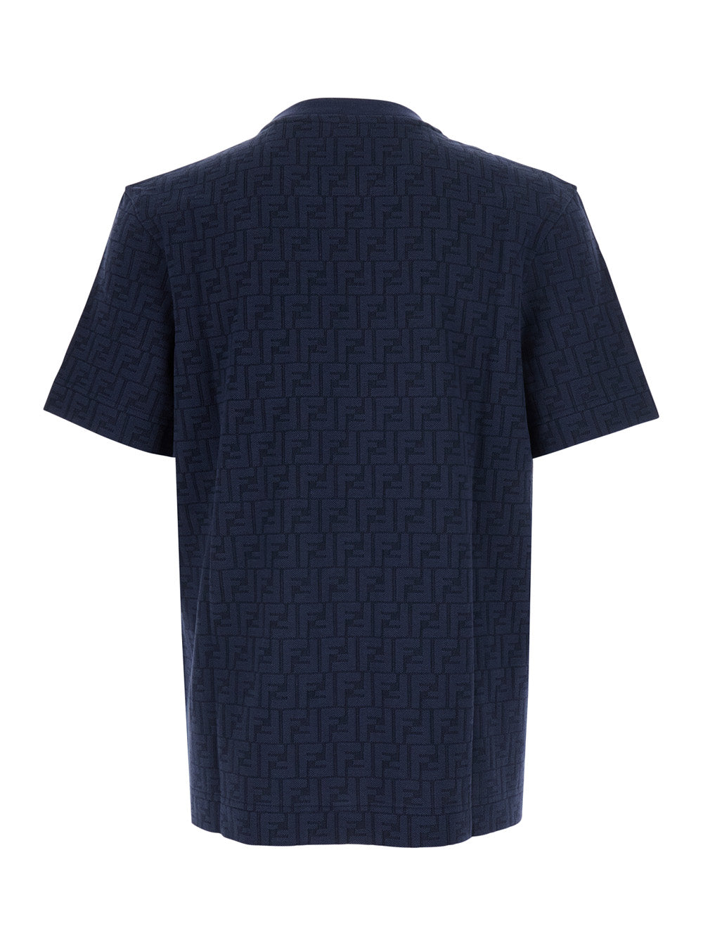 Fendi Men Blue Crew Neck T-Shirt With Ff All-Over Motif In Cotton For Men FENDI
