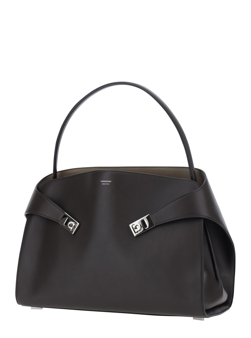 Ferragamo Women 'Hug Media' Black Handbag With Logo And Gancini Buckles In Leather For Women FERRAGAMO