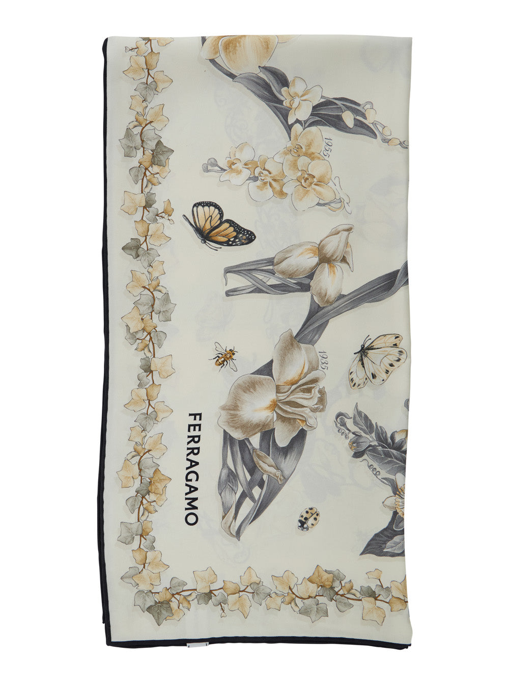 Ferragamo Women Beige Scarf With All-Over Floral Print In Silk  For Women FERRAGAMO