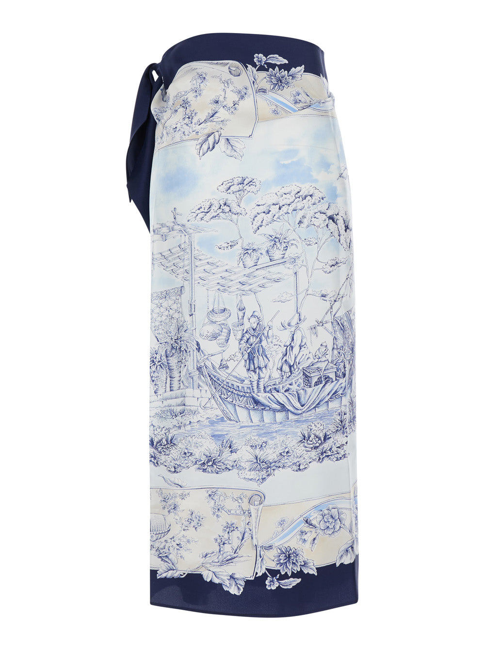 Ferragamo Women Blue Wraparound Skirt With Drawstring Waist Closure And All-Over Print In Silk For Women FERRAGAMO